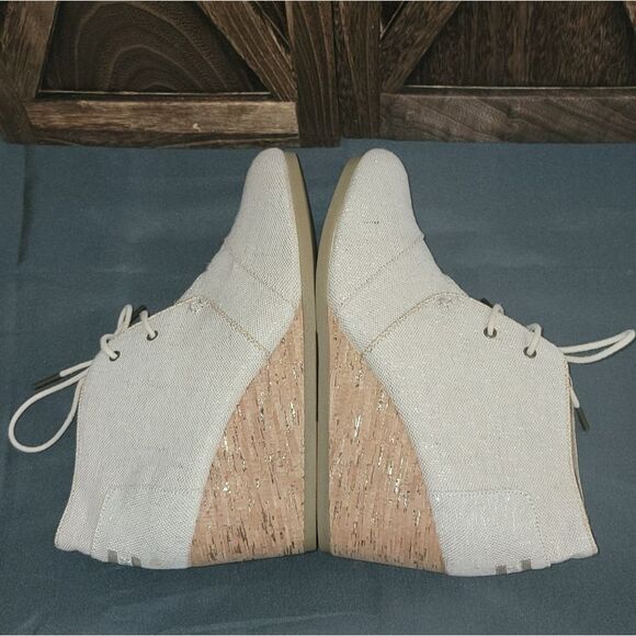 Toms Desert Wedge Booties Natural Metallic Linen 691115 Womens Size 12 - Picture 8 of 13